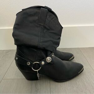 Dingo Black Heeled Leather Boots with Silver Accents